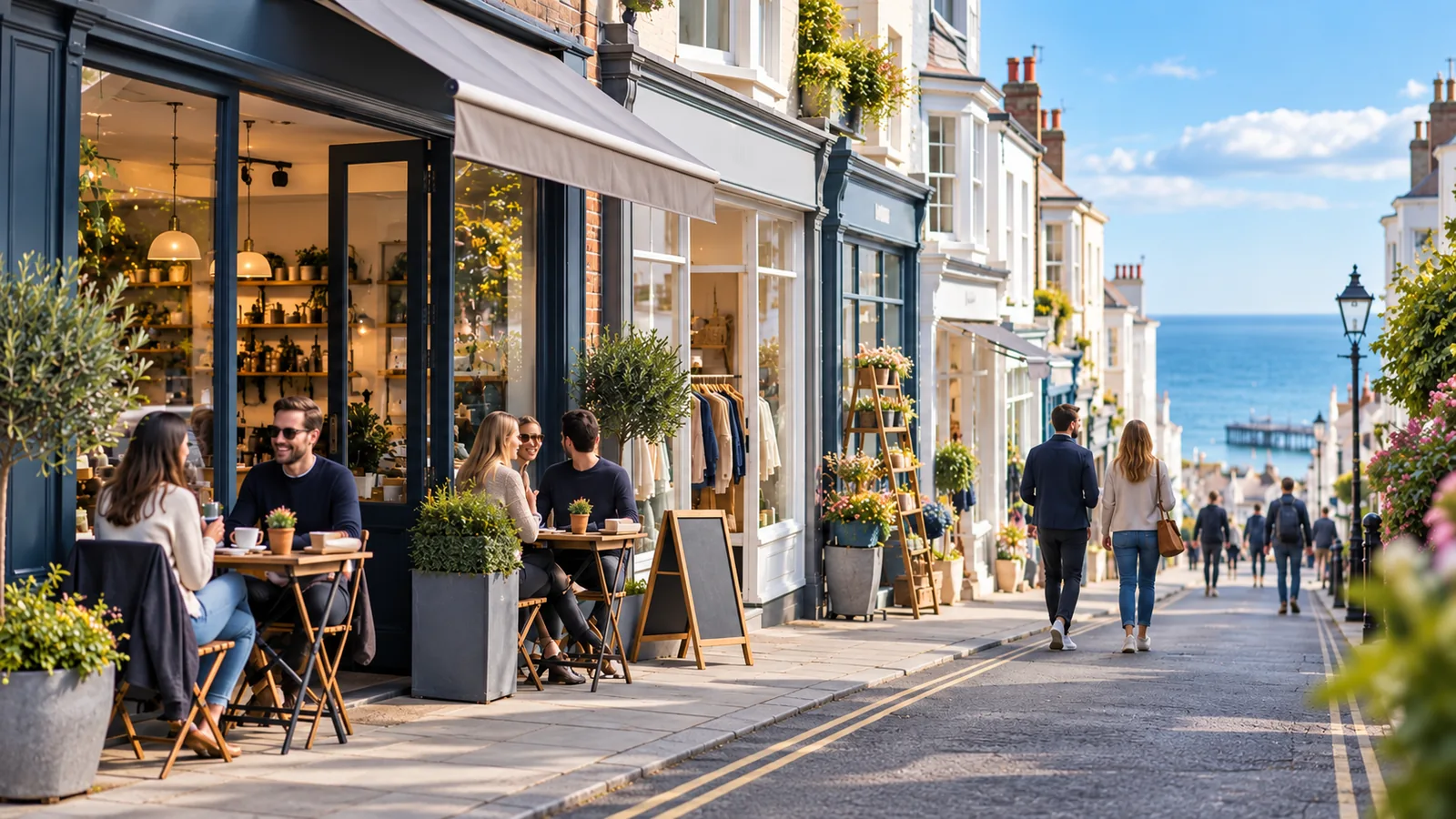 Sussex high street with independent local businesses near the coast Sussex high street with independent local businesses near the coast